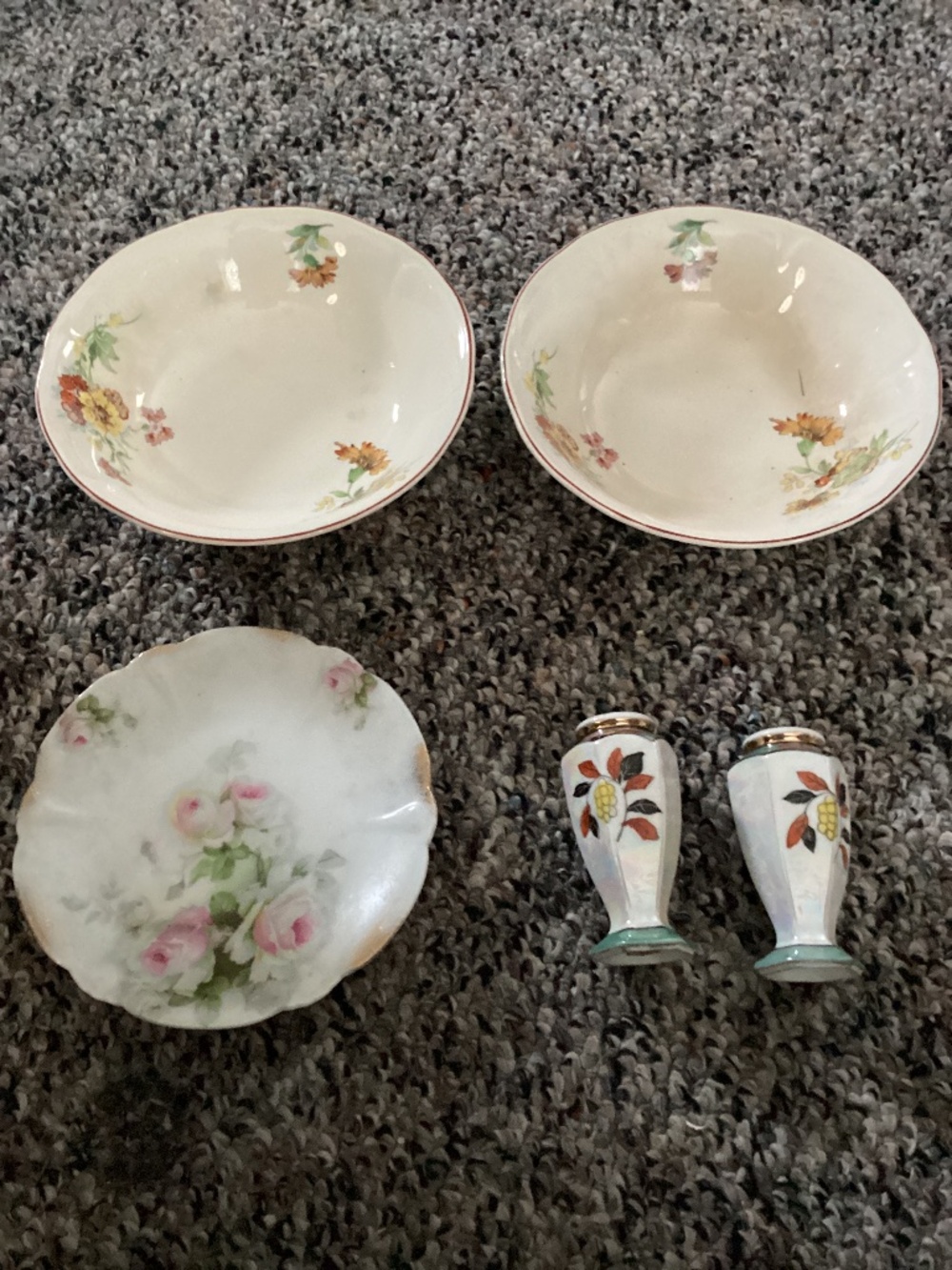 Vintage Dinner Bowls, Plate, and Salt and Pepper Shakers